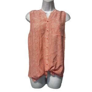 Joie Silk Tie Front Sleeveless Button Up Edalette Tank Orange size M